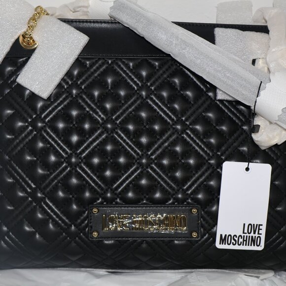 Love Moschino Quilted Tote Chain Shoulder Bag Black Gold Hardware - Picture 4 of 11